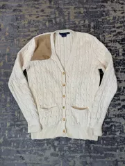 ポロ Ralph Lauren(ラルフローレン) スエード パッチ 綿 ケーブル カーディガン L