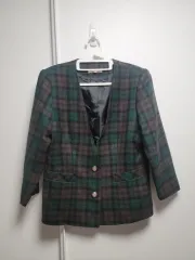 ノーカラー チェック柄 ジャケット