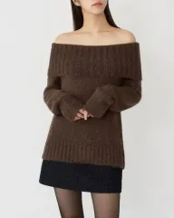 pvcs 프븏스 ルーズフィット オフショルダー ニット ブラウン