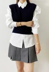 ニット ベスト Vネック ネイビー