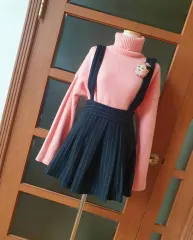 (新品) ウール プリーツ ストライプ スカート - サスペンダー取り外し