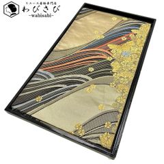 袋帯 綴れ織 扇子に花模様 流水 金彩 乳白色 O-5655 袋帯 綴れ織 扇子に花模様 流水 金彩 乳白色 O-5655 - メルカリ