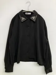 NICOLE CLUB ニコルクラブ シャツ/ブラウス 38 ブラック 無地 刺繍 ミドル丈 長袖 レギュラーカラー