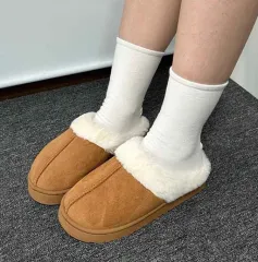 新品 (数量による割引) 1 ＋ レディース スエード ファー 厚底 スリッパ 3 カラー