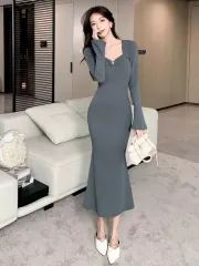 長袖 ロング ワンピース 商品出品 (2 color)(新品)