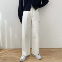 アイボリー ウエスト後ろゴム スリット ワイド パンツ S