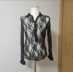 ZARA(ザラ) シースルー 長袖 カラー 黒 レース レイヤード ブラウス 地雷系