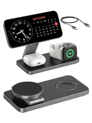 [fluche] MagSafe充電器 ワイヤレス充電器 MagSafe対応 折り畳み式 3in1 マグネット式 15W急速充電 15W/10W/7.5W ワイヤレス充電 3つのデバイスを同時に マルチスタンド 折りたたみ式 マグセーフ iPhone Apkk
