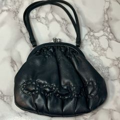 3F 【ヴィンテージ】がま口 ハンドバッグ ブラックレザー 昭和レトロ 