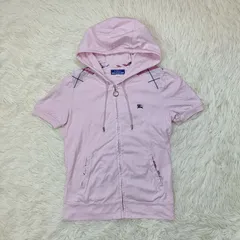 BURBERRY BLUE LABEL バーバリーブルーレーベル 半袖パーカー サイズ38 ピンク系 ジップアップパーカー レディース ノバチェック ホースロゴ 騎士 y2k ブランド 中古 春夏