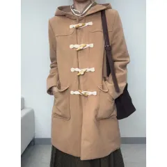 日本ヴィンテージ ブラウン フード ダッフルコート ロングコート アウター トグルボタンコート