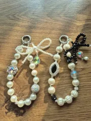 パール キュービックリボン ビーズ スマートフォン ストラップ ホルダー キーホルダー バッグホルダー
