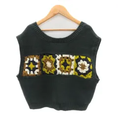 ニコアンド Niko and.. クロシェニット ベスト ミドル丈 F マルチカラー ダークグリーン /YK39