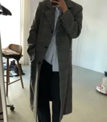 ブラック ハウンドトゥース CHECK ロングコート ウールコート シングルコート