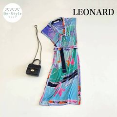 極美品】レオナール ボタニカル フラワートリム Aライン ワンピース