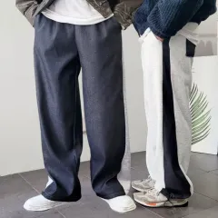 デニム バイカラー 裏起毛 ゴム ワイド シャーリング パンツ ジャージ 4 カラー