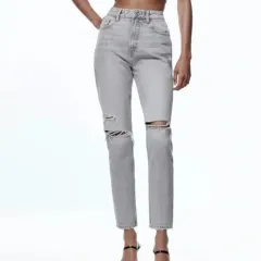 ZARA(ザラ) デニム ハイウエスト ズボン ブラックデニム ストレート