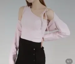 カトリーヌ (セット) リボン ノースリーブ ボレロ カーディガン (ピンク)