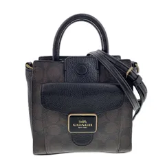 COACH コーチ 2WAY ミニ ペッパー クロスボディ シグネチャー キャンバス ハンドバッグ C7228 レディース キャンバス チェーンショルダー レザー ブラウン ブラック 中古