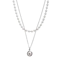 【新品】 [ドナリー] 真珠 パール あずきチェーン ネックレス チョーカー レディース (シルバー) 1