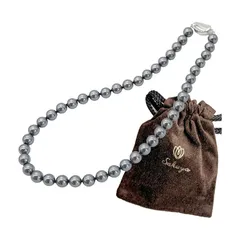 【新品】 [咲屋] 貝パール アウトレット ネックレス 7mm 冠婚葬祭 真珠 黒真珠 グレー アクセサリー セット ホワイト シルバーブラック 国産 (シルバーブラック) 0