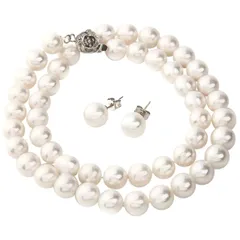 【新品】 [ティアム] 高級 国産 天然貝 パールネックレス フォーマル 冠婚葬祭 結婚式 真珠(ピアスセット) 1