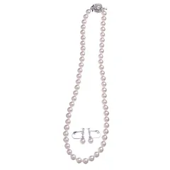 【新品】 最高級オーロラ花珠本貝パール7mmネックレス イヤリング ピアス セット 日本製 16インチ 宝飾店仕様 結婚式 冠婚葬祭 ブラックフォーマル 入学式 卒業式 入園式 卒園式 akシリーズ (オーロラクリーム ＆ イヤリング) 1