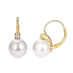 【新品】 SW.JEWEL パール 採用 ピアス レディース 5Aジルコニア結婚式 18金張り シルバー925 金属アレルギー 大粒 10mm 真珠 フレンチフック イアリング 冠婚葬祭用 人気 1セット2個 (ゴールド)