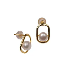 【新品】 6-6.5mm淡水養殖パールスタッド ファッションの幾何学的なイヤリング女性ピアス 金メッキシルバー925アクセサリー 1