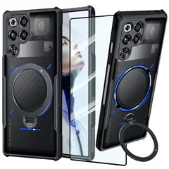 新品 Guizzcg Red Magic 11 Pro/11 Pro+ 用ケース リングスタンドホルダー付き ソフトTPUバンパー + アクリルバックミリタリーグレードエアバッグ 耐震落下保護 MagSafe 対応 +[1ガラスフィルム] スタンド ブラック