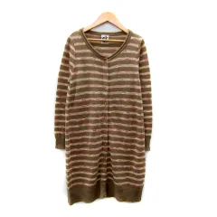 クチャ cuccia ニットカーディガン ロング丈 ラウンドネック ボーダー柄 F 茶 ブラウン ベージュ /SY42のサムネイル