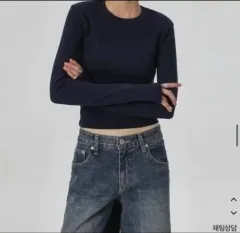 ブラックアップ クロップド ニット ネイビー