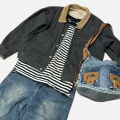 ブラックデニム ジャケット Mark Gonzales マークゴンザレス ストライプ ロングスリーブ ウォッシュデニム ツーウェイバッグ コーデ セット