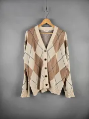 かじゅのちょう オーバーサイズ アーガイル柄 ニット Vネック カーディガン レディース
