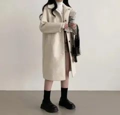 ベーシック カラー シングル オーバーサイズ 冬 ロングコート ジャケット