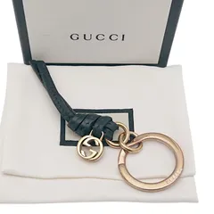 GUCCI グッチ キーホルダー 　チャーム　レザー　ブラック　ゴールド　箱／保存袋付き