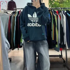 adidas(アディダス) ビッグ・トレフォイル 黒 フード付きTシャツ