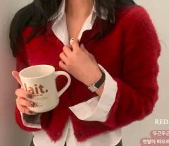 赤 アンゴラ ニット カーディガン