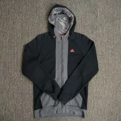 adidas(アディダス) ブラックグレーの配色 裏起毛 ジップアップパーカー フード付き