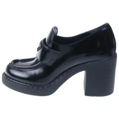 PRADA (プラダ) トライアングルロゴ チョコレートブラッシュドレザー ハイヒールローファー ブラック