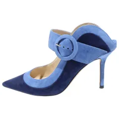 JIMMY CHOO (ジミーチュウ) ベルトデザイン スエードレザー ポインテッドトゥ ヒールパンプス シューズ ネイビー