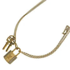 LOUIS VUITTON (ルイヴィトン) LVパドロック ラインストーンキーチェーンネックレス ゴールド GP M01593