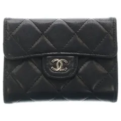 CHANEL (シャネル) マトラッセ キルティング コンパクトウォレット 三つ折り財布 コインケース ブラック ラムスキン シルバー金具