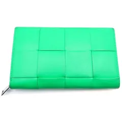 BOTTEGA VENETA (ボッテガヴェネタ) カセット ラウンドファスナー長財布 ロングウォレット カードケース グリーン レザー シルバー金具