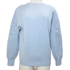 クードシャンス CdeC COUP DE CHANCE 袖レースニット プルオーバー 長袖 セミハイネック 38 M相当 ライトブルー /X