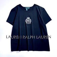 cW74 LAUREN RALPH LAUREN ロゴ エンブレム 刺繍 クルーネックTシャツ 半袖 シャツ 大きいサイズ XL ブラック 黒 ローレンラルフローレン
