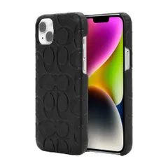 新品 [CASEPLAY] コーチ for iPhone14 Plus用のスマホケース コーチ 背面型 Leather Slim Wrap Case 正規品 (Black Emboss Signature C Pebbled Leather)
