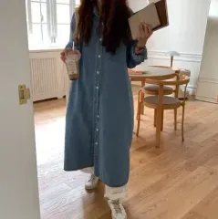 オーバーサイズ ロング丈ワンピース デニムジャケット シャツワンピース