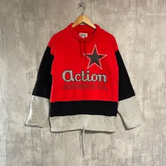 90s古着 LOGAN GATE ハーフジップ風 スウェット 2L 赤 黒 灰 配色切替 星 スター 刺繍ロゴ 裏起毛 日本製 レトロ ストリート y2k オーバーサイズ ビッグシルエット ゆるだぼ アメカジ サンディエゴ バイカラー メンズ レディース