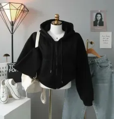 デイリー 無地 クロップド 裏起毛パーカー ジップアップ